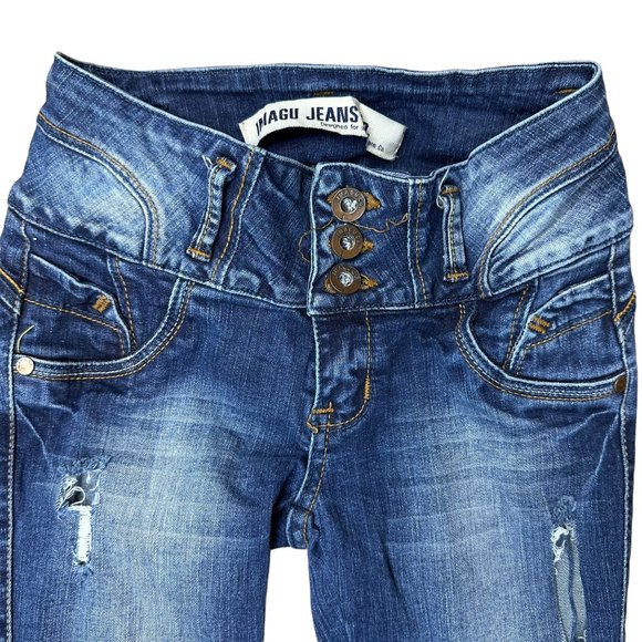 Womens Skinny Ripped Jeans Size 30 Blue Mid Rise Stretch Ankle Buttons - Picture 4 of 16